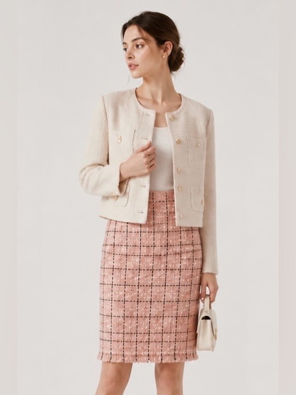 WORTH New York Pencil Skirt Designer Tweed Fringe Career Plaid $398 Sz 0